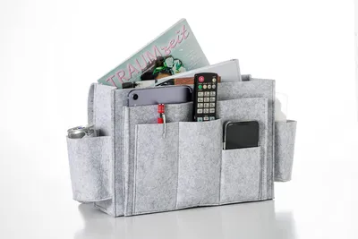 Produktbild von hausleben Bettasche (Hellgrau) | Sofa und Bett Organizer aus dickem Filz | Anti-Rutsch Aufbewahrungstasche | Nachttisch Tasche | Hängeaufbewahrung für Handy, iPad, Brille, Buch