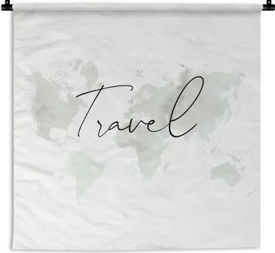 Produktbild von MuchoWow® Wandteppich Wandbehang Weltkarte - Zitate - Reisen 150x150 cm Tapisserie Dekoration Wandtuch - Wohnaccessoires - Modernes