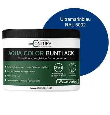Produktbild von Contura 250ml. Buntlack Lackfarbe Lack Außen Innen Holz Metall Farbe Holzlack Möbellack - RAL 5002 Ultramarinblau