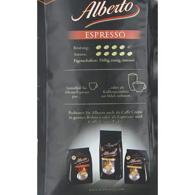 Produktbild von Alberto Espresso Röstkaffee in ganzen Bohnen für Vollautomaten 1000g