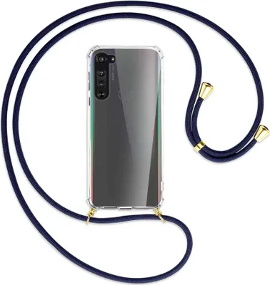 Produktbild von Handykette Backcover-Schutzhülle mit Band (Metall goldfarben) für Motorola Edge - dunkelblau
