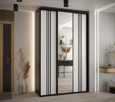 Produktbild von Kleiderschrank YVONA 7 - 150/45 cm, schwarz/weiß/schwarz