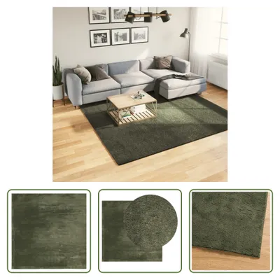 Zdjęcie produktu dla The Living Store Dywan HUARTE z krótkim włosiem, miękki i zmywalny, zielony leśny 240x240 cm