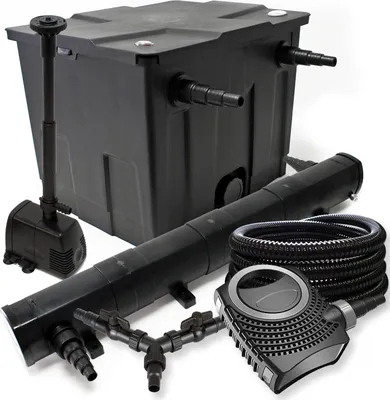 Produktbild von SunSun Komplettset: CBF-350 Teichfilter bis 12000 L Teichfilteranlage, CTF-8000 Teichpumpe 8000l/h 70W, CUV-272 Teichklärer 72W, 25m Teichschlauch 25 mm, HJ-943 Springbrunnen 800l/h 16W, Y-Verteiler