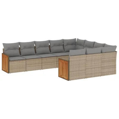 Produktbild von vidaXL 10-tlg. Garten-Sofagarnitur mit Kissen Beige Poly Rattan