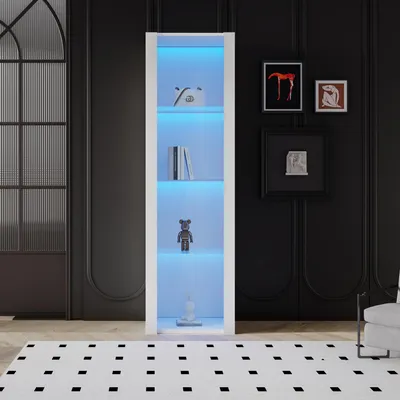 Image de Vitrine, finition brillante, éclairage LED, 3 étagères en verre, dimensions 55x38x166, vitrine d'exposition, meuble haut, armoire de rangement