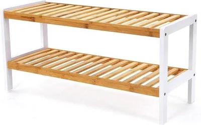 Immagine prodotto di Scaffale per scarpe a 2 ripiani, scaffale da bagno bianco, colore naturale