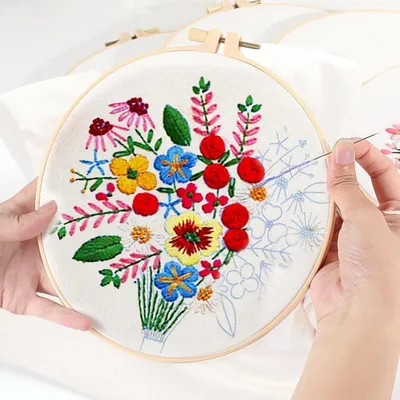 Produktbild von Alriedy Stickset für Erwachsene, Kreuzstich-Canvas-Tasche mit floralem Muster, Stickset für Anfänger, Stickset für Erwachsene, DIY-Stickset für Erwachsene, Komplett mit