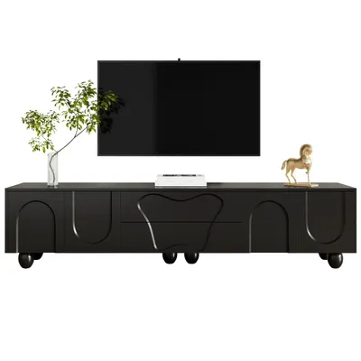 Produktbild von TV-Schrank(180cm,Schwarz)mit Holzbeinen,minimalistischer TV-Schrank mit viel Stauraum,einzigartigem Design und flexiblen Aufbewahrungsmöglichkeiten