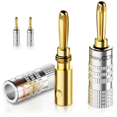 Produktbild von deleyCON Bananenstecker 4er Set Vergoldet Schraubbar für Lautsprecherkabel von 0,75mm - 4mm & z.B. HiFi Receiver