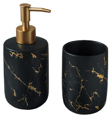 Immagine prodotto di Set di 2 accessori in Vetroceramica: portaspazzolino e dispenser per sapone