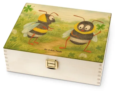 Produktbild von Mr. & Mrs. Panda Teebeutel Aufbewahrung Hummeln Kleeblatt Design - Weiß - Geschenk, Hummel, glücklich sein, Aufbewahrungsbox, teebox holz, Spruch schön, Teeaufbewahrung