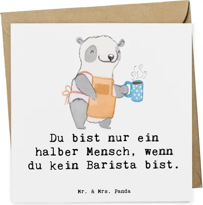 Produktbild von Mr. & Mrs. Panda Grußkarte Barista Herz - Weiß - Geschenk, Ausbildung, Kaffee, anlasskarte, Glückwunschkarte, faltkarte, doppelkarte, Klappkarte