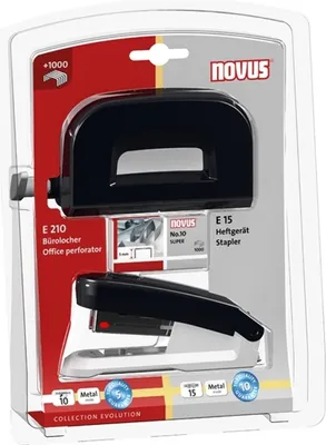 Produktbild von Schreibtisch-Set Twinset Heftgerät+Locher E 15/E 210 schwarz Packung mit 6 Stück