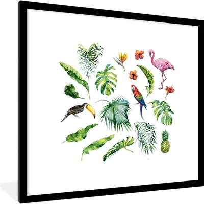 Produktbild von MuchoWow® MuchoWow® Gerahmtes Poster Dschungel - Muster - Tiere - Blätter - Jungen - Mädchen - Kinder 40x40 cm - Poster mit zchwarzem Bilderrahmen - Poster - Plakat im Rahmen