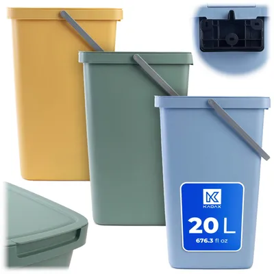 Produktbild von KADAX Abfallbehälter 20L, 3er Set, mit Deckel und Griff, Abfalleimer aus Plastik, Mülleimer, Abfallsammler (Grün, Gelb, Blau)
