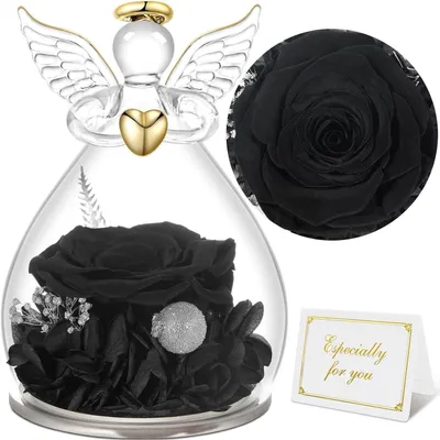 Productafbeelding van Eeuwige roos, engelbeeld in glas, cadeau voor vrouwen, moeder, Moederdag, Kerstmis, Valentijnsdag, zwart