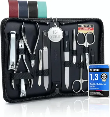 Produktbild von marQus Maniküre-Set 12-teilig – Echtleder-Etui, Solingen – Carbon