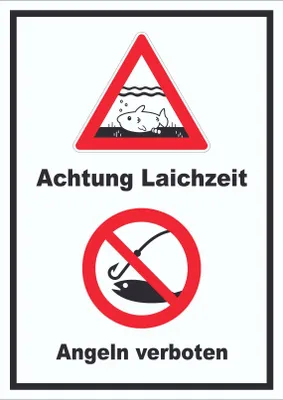 Produktbild von Achtung Laichzeit Angeln verboten hochkant Schild A2 Rückseite selbstklebend