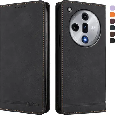 Produktbild von Hülle für Oppo Find X7, Retro Kunstleder Ständer Klapphülle mit Kartenfächer und Magnetische Schwarz