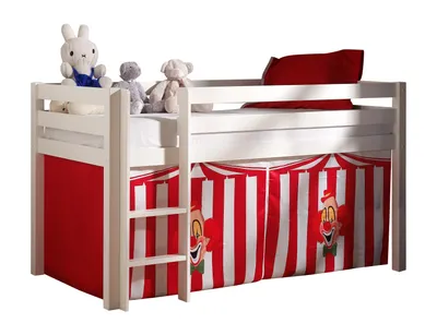 Produktbild von Vipack Spielbett Pino mit Textilset "Zirkus" - Kiefer massiv weiss lackiert, Maße: 210 cm x 114 cm x 106 cm; PICOHSZG1472