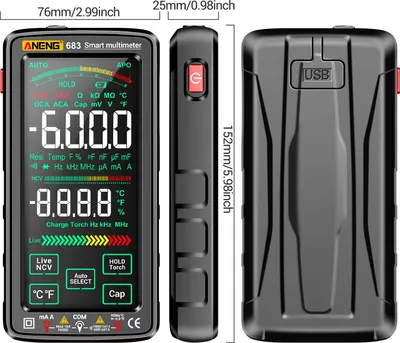 Image de Aneng 683 6000 compte grand écran tactile Multimètre numérique Smart Anti-Burn Rechargeable Universalmeter VA Reverse Display NCV-Tester avec lampe de poche pour la température de résistance de courant de tension
