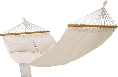 Immagine prodotto di Amaca per esterni con 2 pali in legno e cuscino - portata fino a 300 kg - 210 x 150 cm - amaca beige