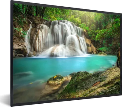 Produktbild von MuchoWow® Gerahmtes Poster Wald - Wasserfall - Natur 80x60 cm - Poster mit Schwarzem Bilderrahmen Wandposter Rahmen Foto Bilder - Schwarzem - Mit Gestell
