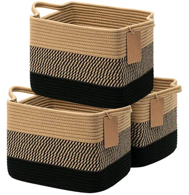 Immagine prodotto di Set di 3 cesti intrecciati in juta nera, dimensioni 33x25x23 cm, con maniglie