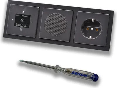 Produktbild von Busch Jäger DAB+ Unterputz Bluetooth Radio 8217U-101 Future Anthrazit, Komplett-Set mit Lautsprecher, Abdeckungen, Steckdose mit Kinderschutz, Rahmen + EBROM Phasenprüfer zur Montage d. Geräte - 8217U