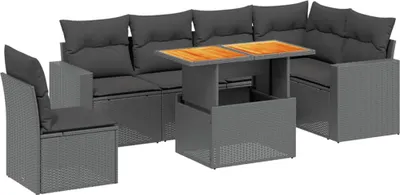Produktbild von vidaXL 7-tlg. Garten-Sofagarnitur mit Kissen Schwarz Poly Rattan