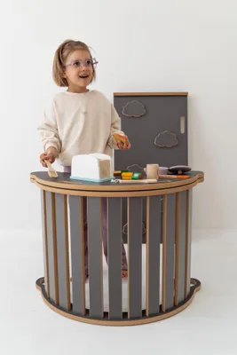 Produktbild von 3in1 KLEINE Montessori Wippe + Tischplatte + kleine WÖLKCHEN Rutsche - grau