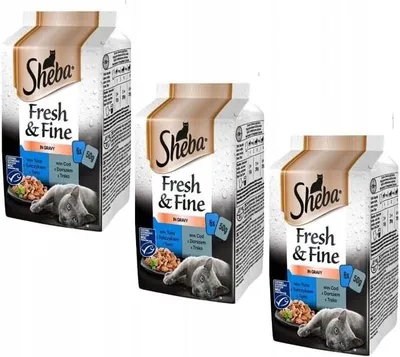 Produktbild von SHEBA Fresh & Fine Nassfutter für Katzen in Soße mit Thunfisch und Kalejau 18 Portionsbeutel à 50g (3 x 6 x 50 g)