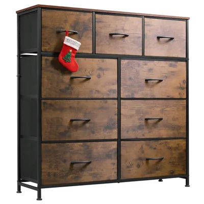 Produktbild von Kommode mit 9 Stoffschubladen, Schubladenkommode 100 × 30 × 102 cm, Stauraumkommode für Schlafzimmer Wohnzimmer Flur, Stahlrahmen & MDF-Holzplatte