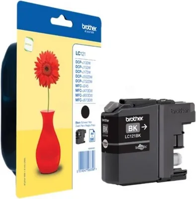 Produktbild von Brother LC121BKBP, Standardertrag, Schwarz, Tinte auf Pigmentbasis, 1 Stück(e), 300 Seiten, Einzelpackung