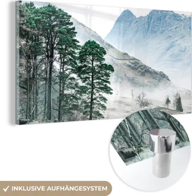 Produktbild von MuchoWow Glasbilder - Bilder auf Wandbild - Foto auf Glas Natur - Winter - Berge - Wald 40x20 cm Wanddekoration aus Glas - Acrylglasbild - Acrylbilder - Modern - Wandgemälde auf Glas