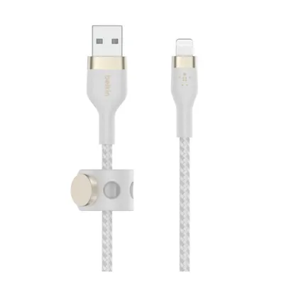 Productafbeelding van Belkin Flex Lightning/USB-A kabel, 2 meter, met Apple MFi-certificering, wit. Modelnummer: CAA010bt2MWH