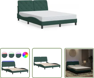 Produktbild von The Living Store Bettgestell mit LED-Leuchten Dunkelgrün 120x200 cm Samt