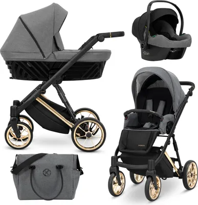 Produktbild von Kinderwagen IVENTO Sportwagen Babywagen Babyschale Komplettset Kinder Wagen Autositz Set 3 in 1 (Deep Graphite, Rahmenfarbe: Gold)