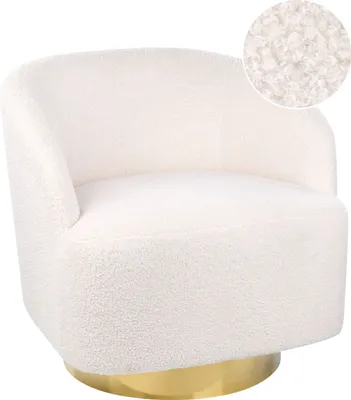Zdjęcie produktu dla BELIANI Fotel biały złamana biel boucle koktajlowy złota obrotowa podstawa w stylu glam retro tapicerka baranek