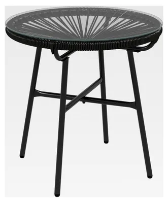 Produktbild von Beistelltisch, Bistrotisch, Kaffeetisch mit Glastischplatte, runder Gartentisch für Terrasse und Balkon, Schwarz, 50 x 50 x 50 cm