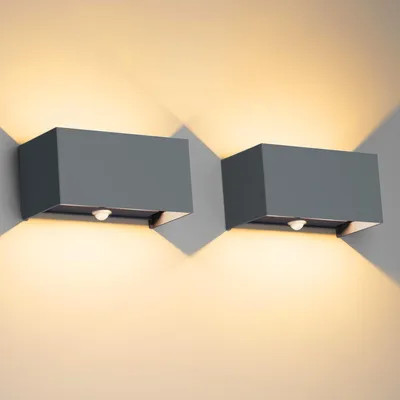 LED-Wandleuchte 24 W, 2 St., IP65, Bewegungsmelder, warmweiß, anthrazit