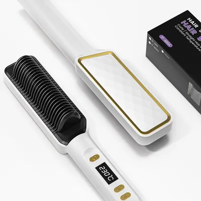 Produktbild von Glätteisen, Negativ Ionen Haarglättungskamm, Lockenstab, Verbrühungsschutz, professionelle Haarstylinggeräte, Für glattes und lockiges Haar, weiß