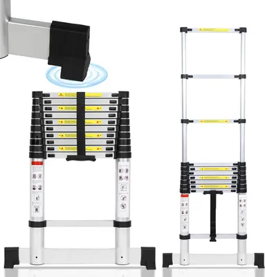 Produktbild von Faziango Premium Alu Teleskopleiter Ausziehleiter Klappleiter Höhe 3,2M Antirutsch Mehrzweckleiter mit Stabilisator
