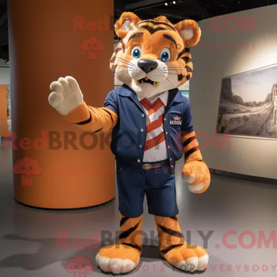 Produktbild von Tiger REDBROKOLY Maskottchen Kostüm Charakter gekleidet mit Jeans und Krawatte