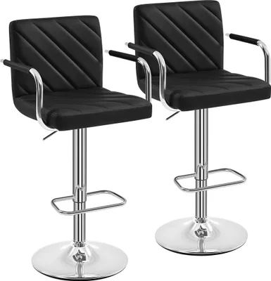 Produktbild von Yaheetech 2er Set Barhocker Drehstuhl höhenverstellbar, Kunstleder, gepolstert, mit Fußstütze, Schwarz