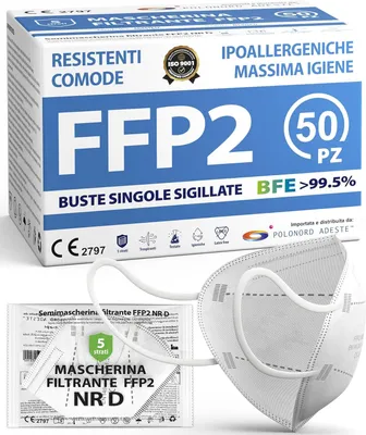 Produktbild von FFP2 Atemschutzmasken 50 Stücke, weiß, 5-lagig, EN149:2001+A1:2009, für den täglichen Gebrauch