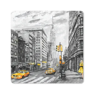 Produktbild von MuchoWow® Mauspad Mousepad Malerei - Stadt - Auto - Gelb 20x20 cm - Mousepads - Maus Mat - Pad - Mausunterlage - Desk Mat - Bureauartikeln