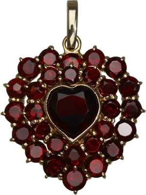 Produktbild von Granat Kettenanhänger Goldschmiedearbeit 14 Karat 585 Gelb Gold Herz Massiv 3281