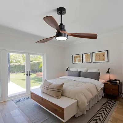 Produktbild von Deckenventilator mit 3 Massivholzflügeln und Fernbedienung Reversiblem DC-Motor für Wohnzimmer 48 Zoll